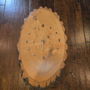 VTG Large Handmade Tree Trunk Wood Wall Clock 21"x 11.5" Black Poplar For Parts